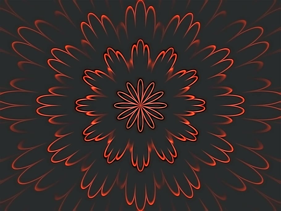 red flower digital wallpaper, fractal, glowing, abstract, art HD wallpaper