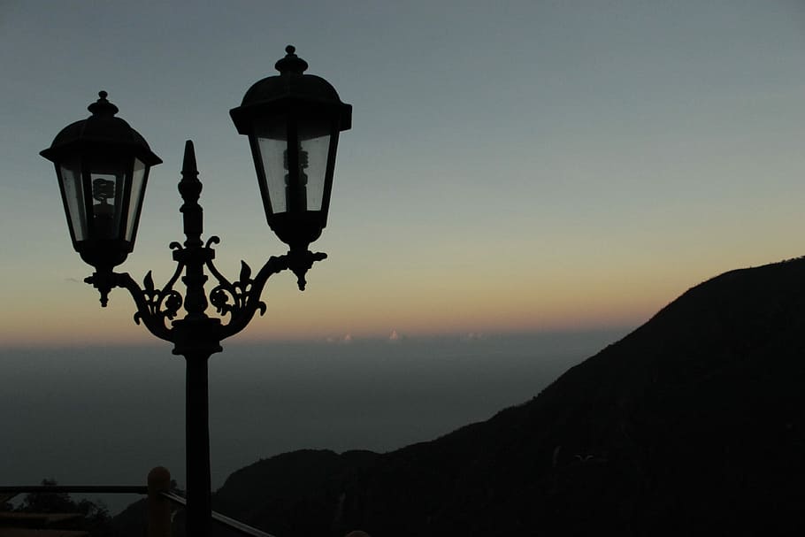 turned off outpost light, lantern, landscape, sunset, horizon HD wallpaper