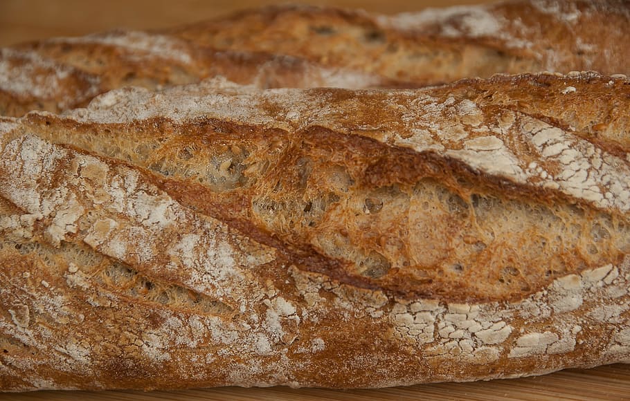 closeup photo of leavened brown bread, boulanger, stick, bakery HD wallpaper