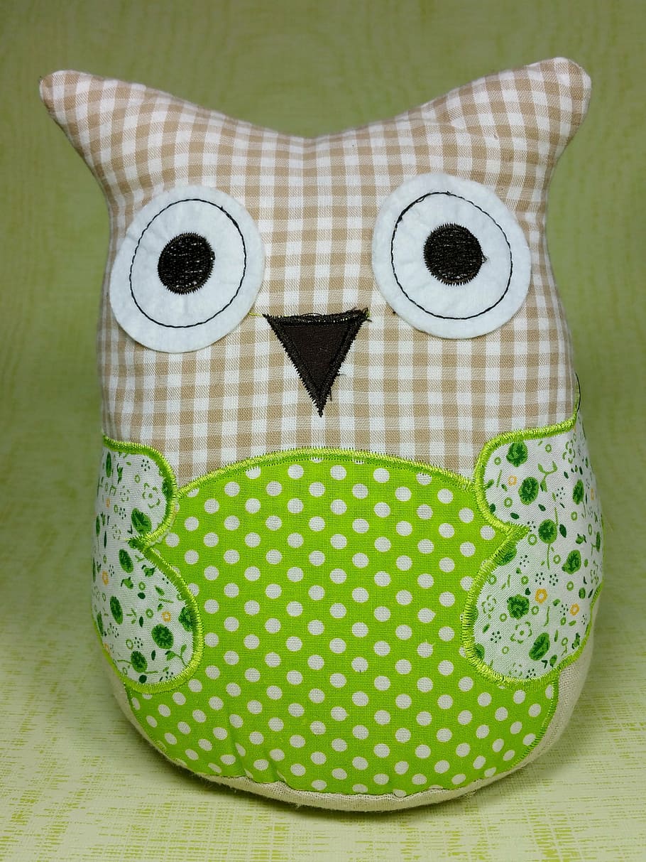 owl, patchwork, green, fabric, no People, textile, decoration HD wallpaper