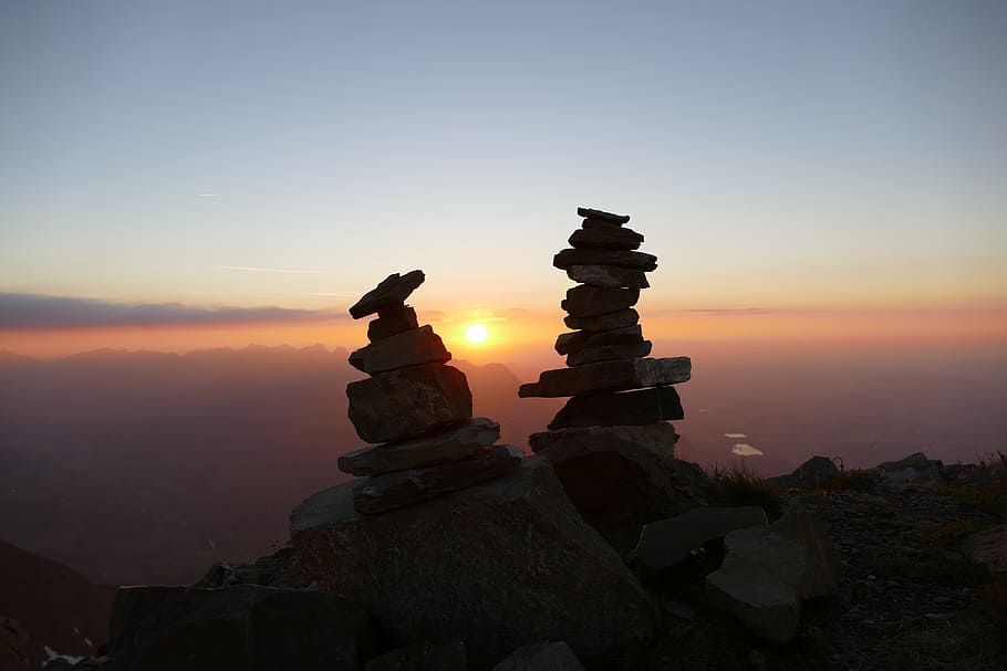 sunset, sky, dawn, landscape, dusk, mountain, panorama, silhouette HD wallpaper