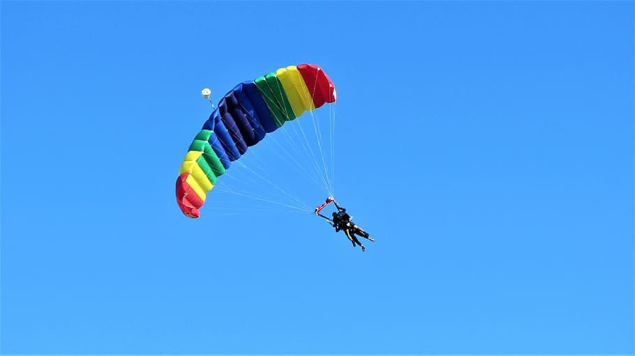 Paragliding, Parachute, Plane, Jump, float, double jump, tandem flight, HD wallpaper