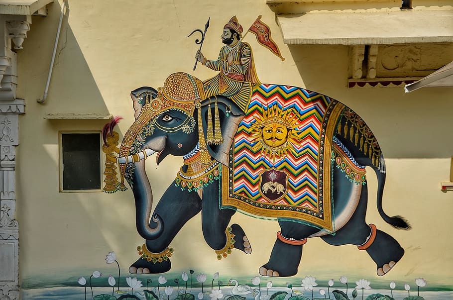 blue and brown elephant wall painting, house, art, graffiti HD wallpaper