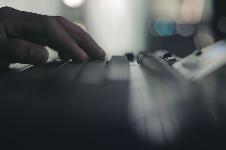 shallow focus photography of human hand, computer, computer keyboard HD wallpaper