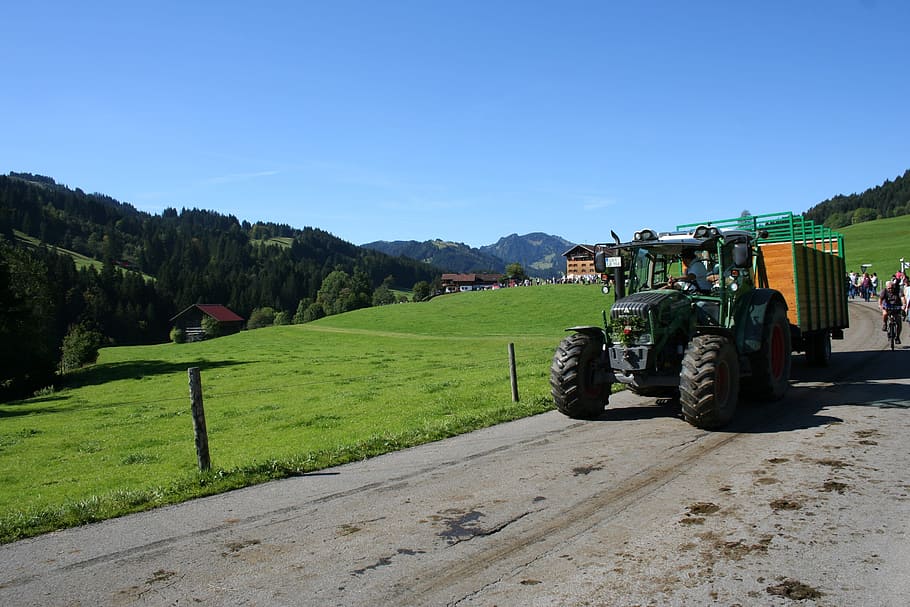 allgäu, gunzesried, tractor, agriculture, gunzesrieder valley, HD wallpaper