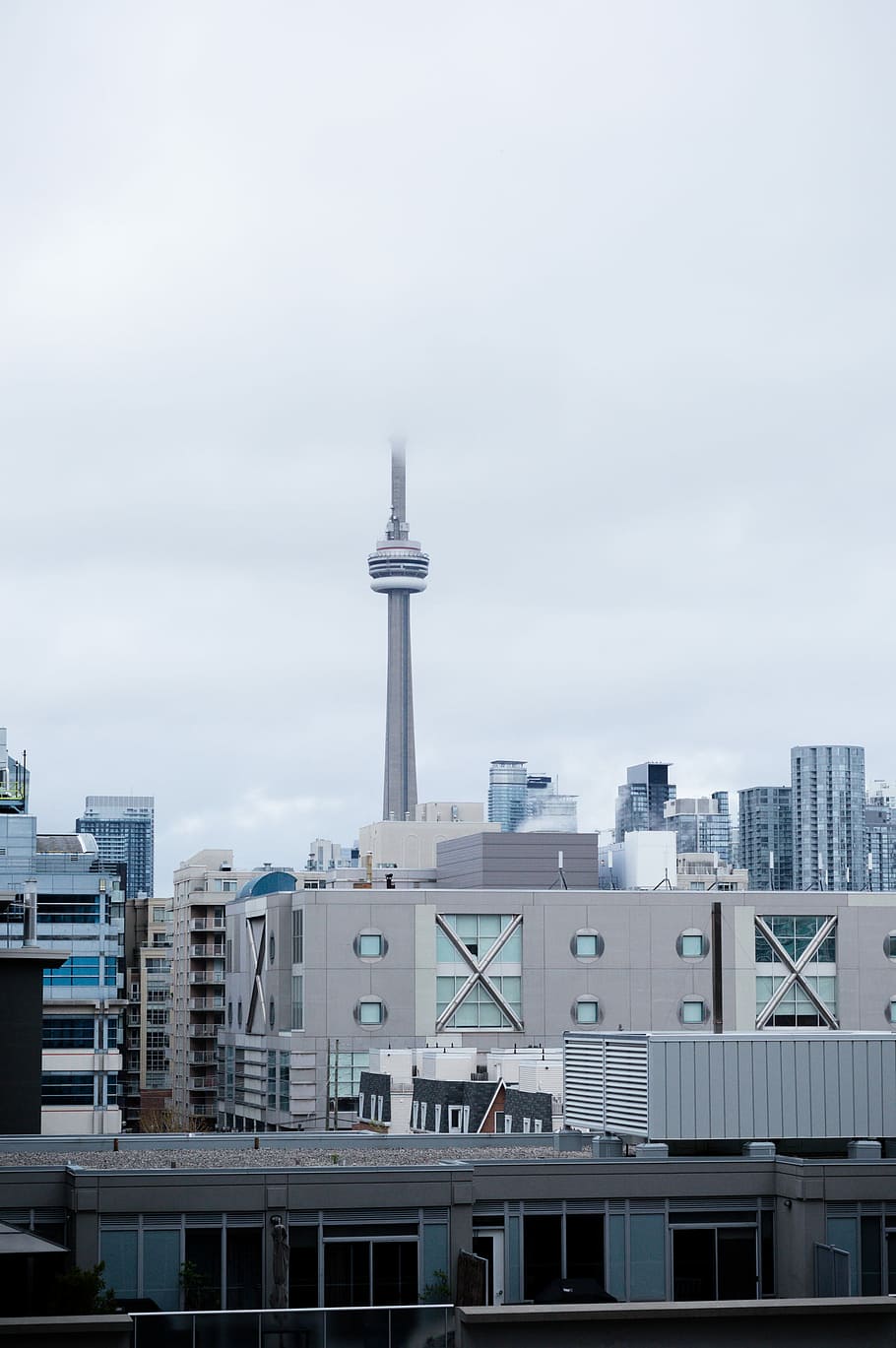 gray buildings, photography of CN Tower, windows, architecture
