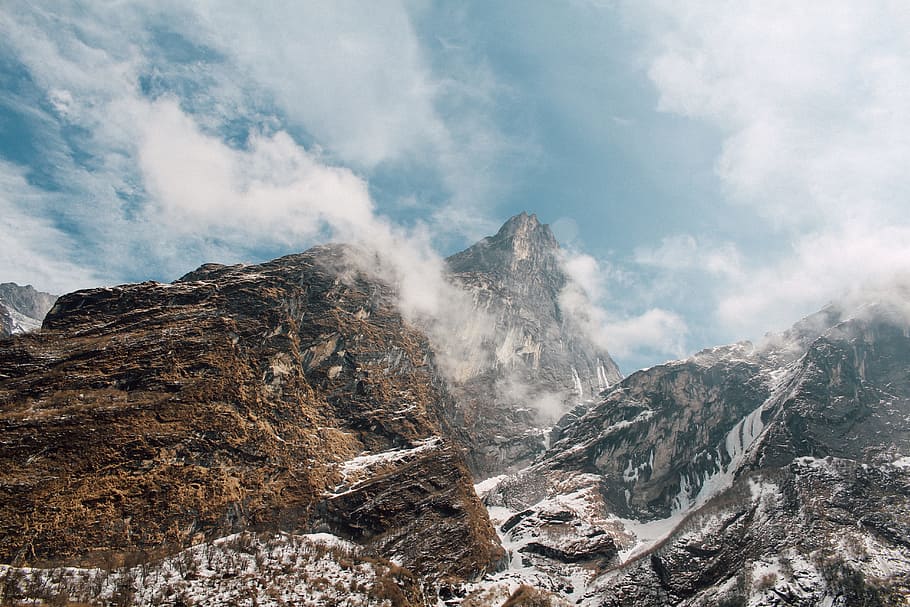 snow mountains on daytime, summit, peak, sky, clouds, high HD wallpaper
