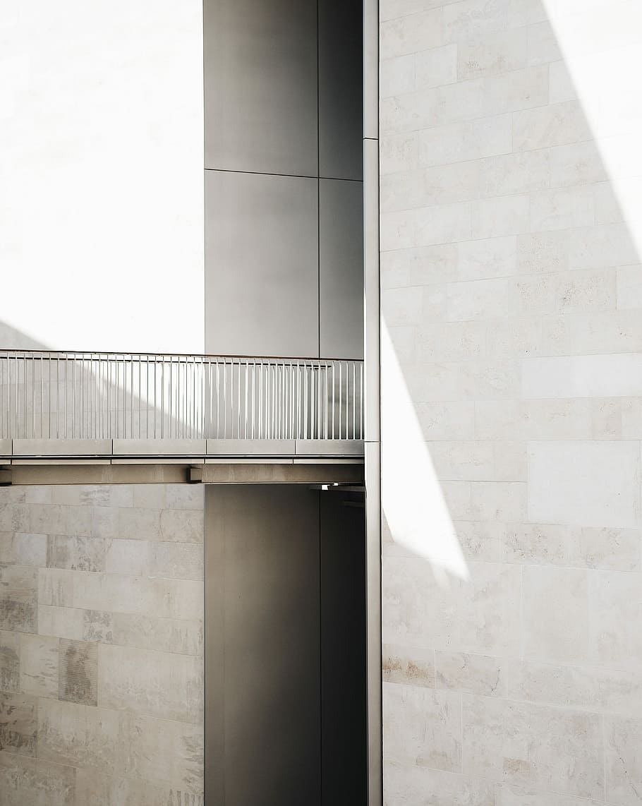 white concrete bridge, silver steel bridge, building, wall, walkway HD wallpaper