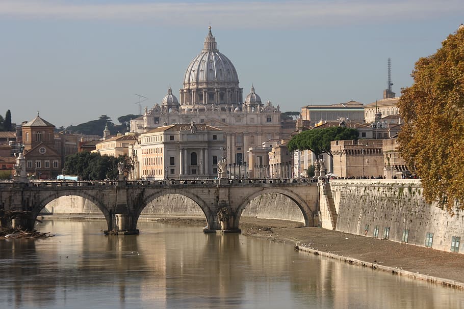 concrete bridge near dome building during daytime, St Peter'S Basilica, HD wallpaper