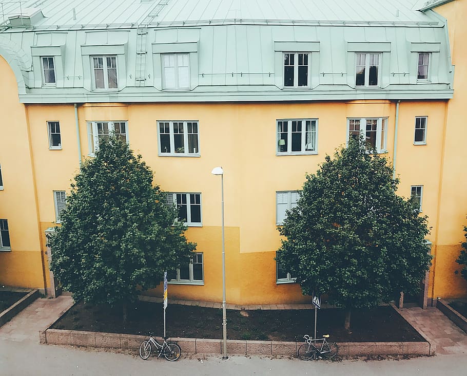 orange painted building, architecture, city, cityscape, windows HD wallpaper