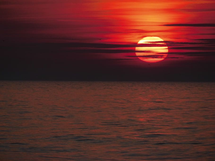 sunset, afterglow, abendh, evening sky, abendstimmung, bright red HD wallpaper