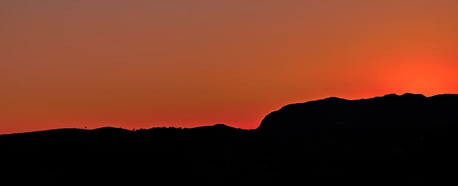 orange, sky, mountain, dark, silhouette, landscape, beauty in nature HD wallpaper
