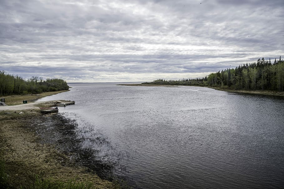 Landscape of Kakisa River and Lake, canada, clouds, northwest territories HD wallpaper