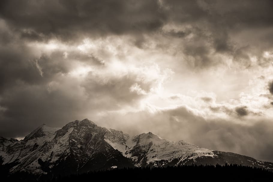 mountain, landscape, cold, view, aesthetic, clouds, snow, winter HD wallpaper