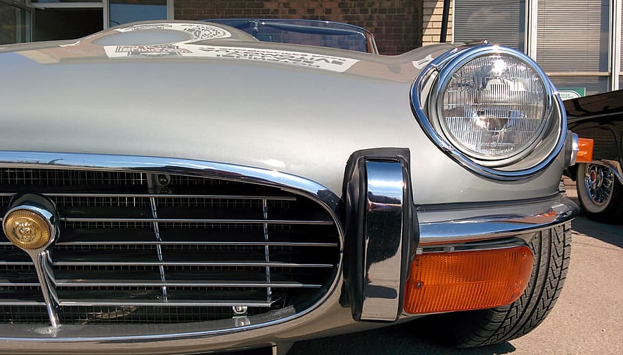 jaguar, silver, shiny, chrome, hood, lights, headlight, car HD wallpaper