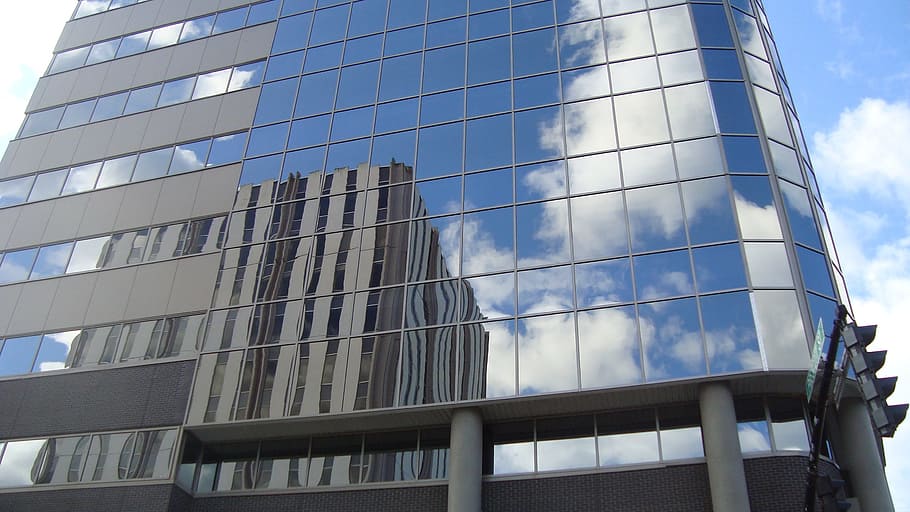 building, reflection, mirror, blue sky, cloud, building exterior HD wallpaper