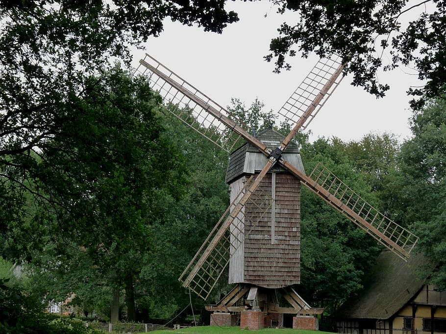 mill, windmill, wing, münsterland, niederrhein, trees, post mill HD wallpaper
