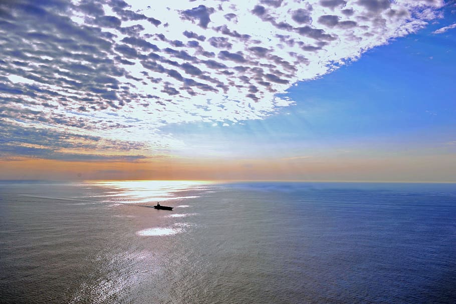 ship, navy, sky, clouds, sea, ocean, water, outside, nature HD wallpaper
