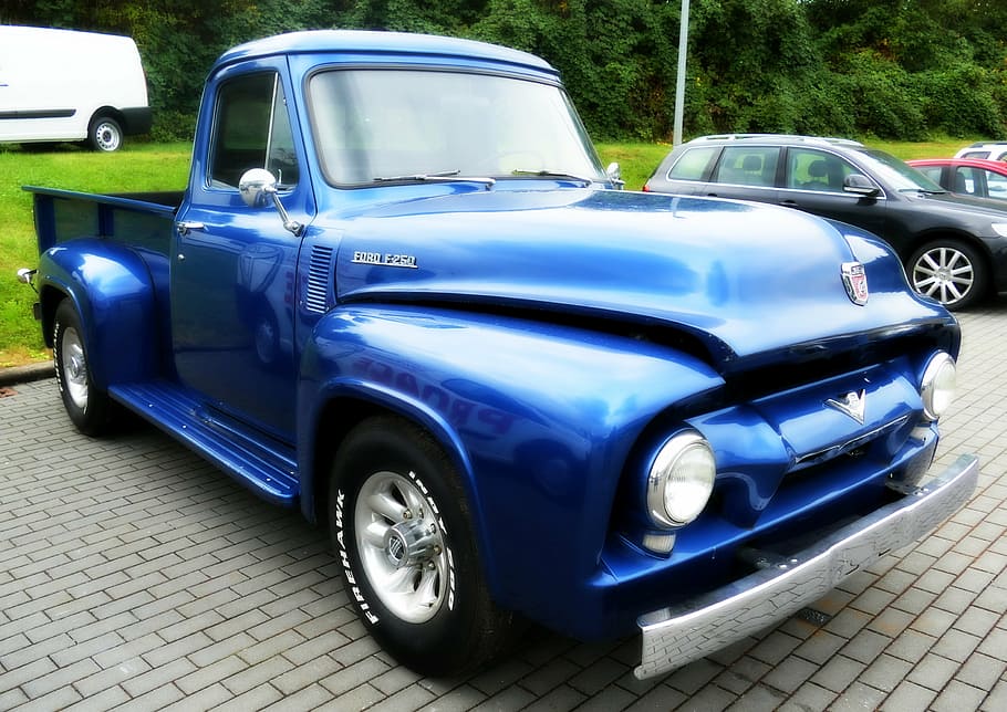 oltimer, pickup, us car, old, vintage, blue, old-fashioned, HD wallpaper