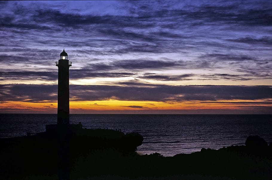 silhouette of lighthouse during sunset, dark, darkness, dusk HD wallpaper