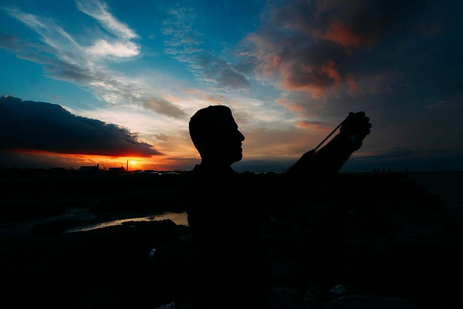 selfie, silhouette, sunset, sky, people, nature, cloud - sky HD wallpaper