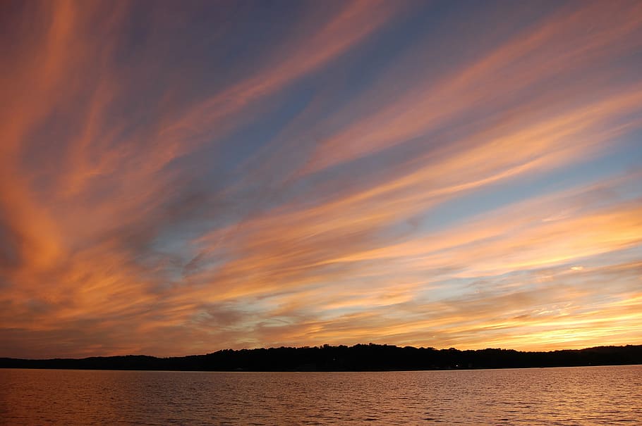 beach, clouds, dawn, dusk, mountain, ocean, sea, seascape, silhouette HD wallpaper