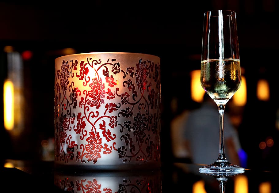candle, champagne, romantic, glass, indoors, drink, alcohol HD wallpaper