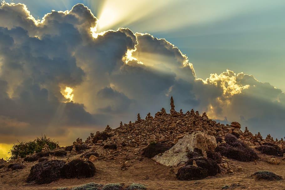 cyprus, paphos, tombs of the kings, stones, landscape, sky, HD wallpaper