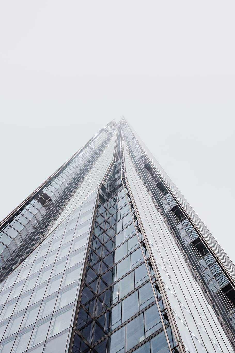 low-angle photo of glass building, worm eye view of building HD wallpaper