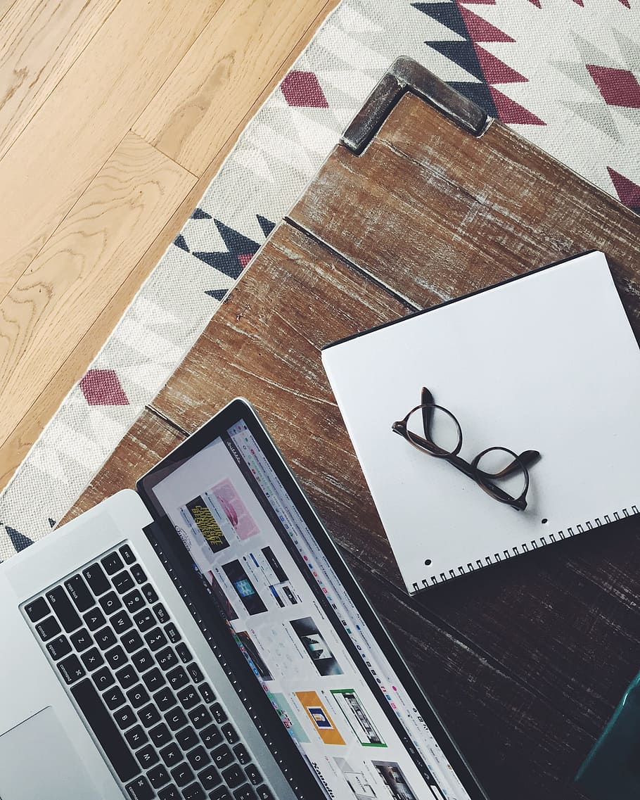 black framed eyeglasses on white printed paper, apple, laptop HD wallpaper