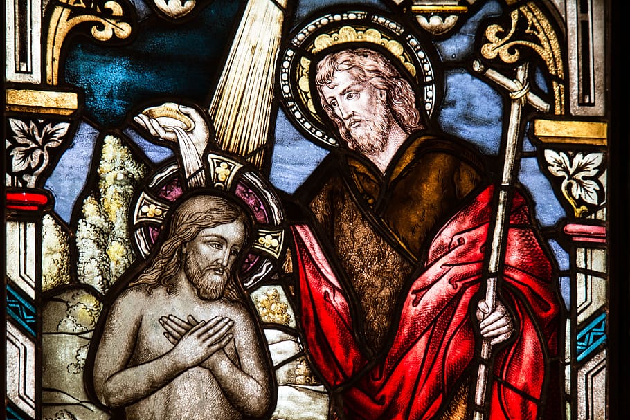 photo of religious stained glass decor, church window, baptism, HD wallpaper