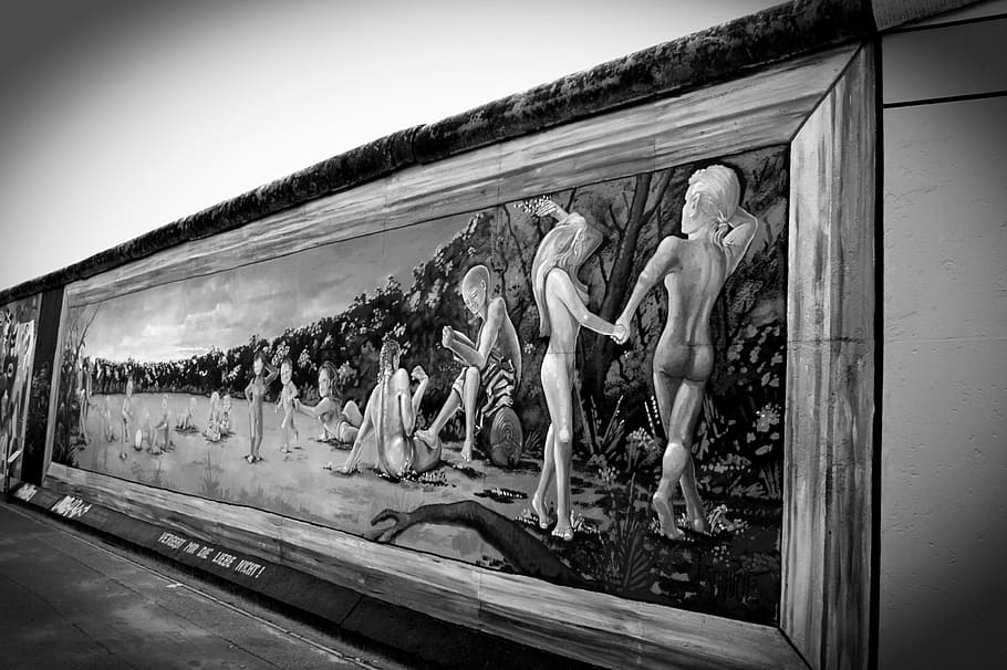 berlin, wall, art, germany, graffiti, communism, war, black white HD wallpaper