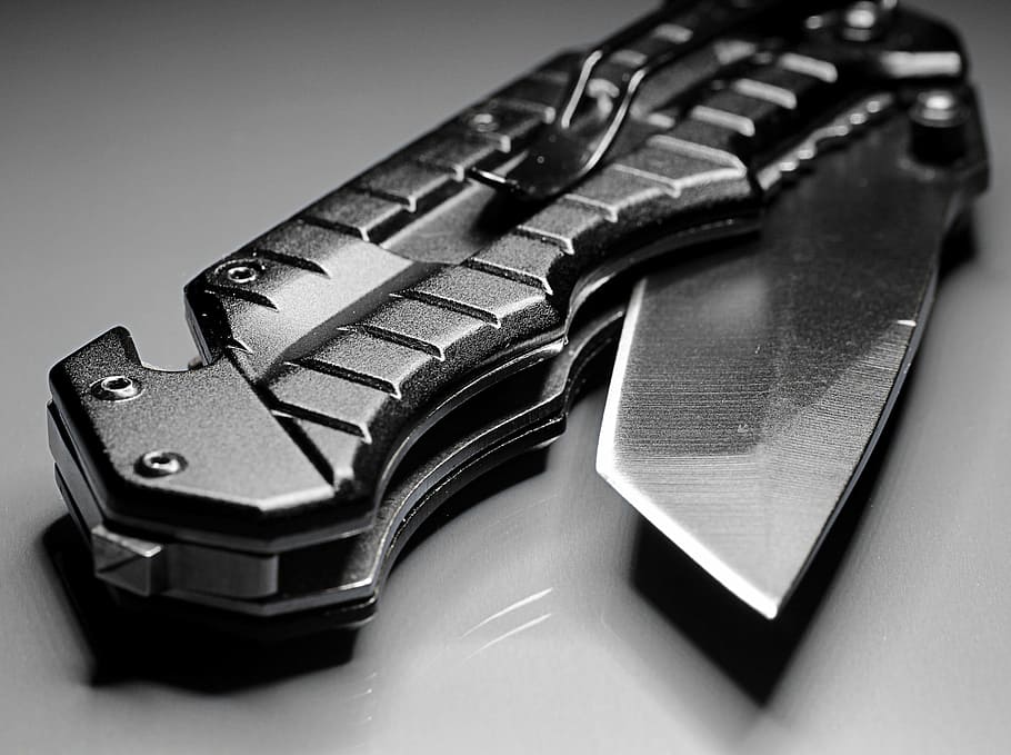 photography of black handled pocketknife on gray surface, macro HD wallpaper