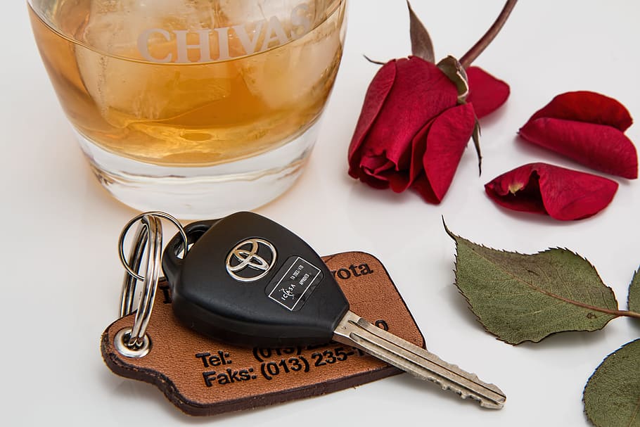 black and silver Toyota key beside red rose, Drink Driving, Driving, Drunk