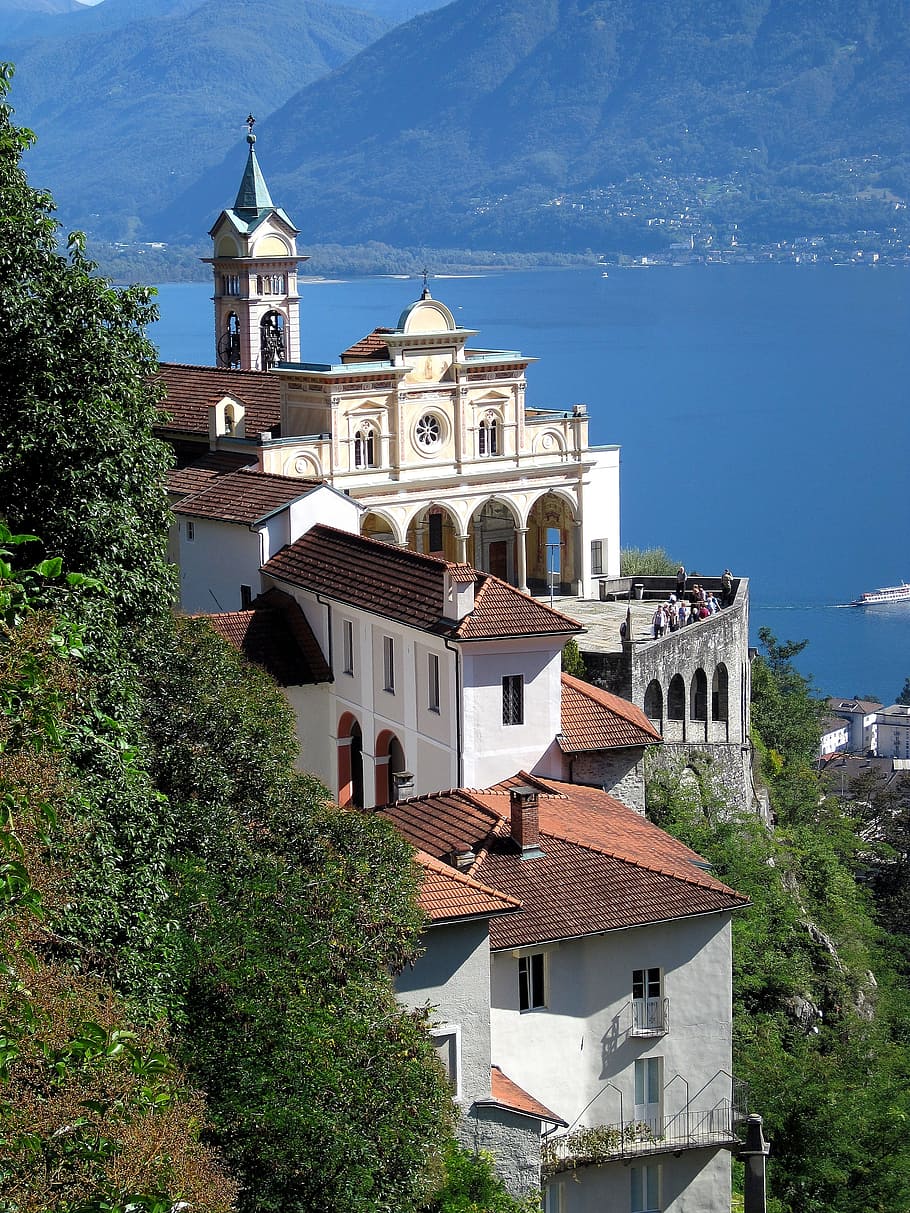 church, lake, landscape, pilgrimage church, ticino, locarno