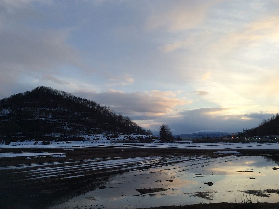 wintry weather, yamada's rice fields, reverse, sky, cloud - sky HD wallpaper