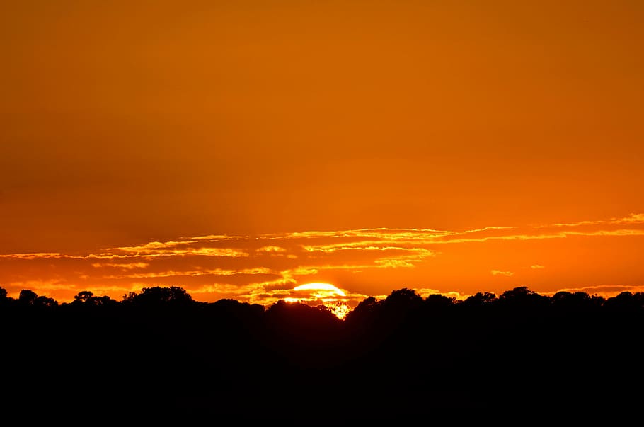 sunset, dawn, night, sky, orange, color, majestic, landscape HD wallpaper
