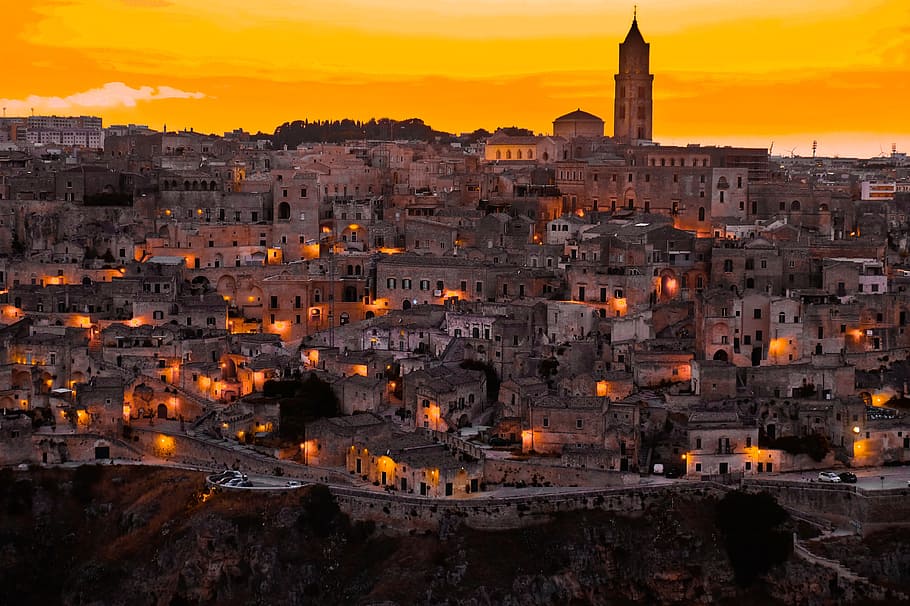 photo of illuminated city, city photo, sunset, cityscape, dusk HD wallpaper