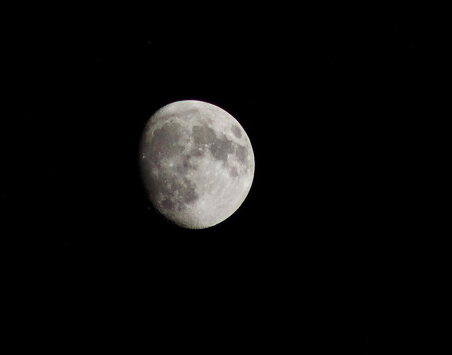 quarter moon, full moon, night, dark, planet, crater, sky, space HD wallpaper