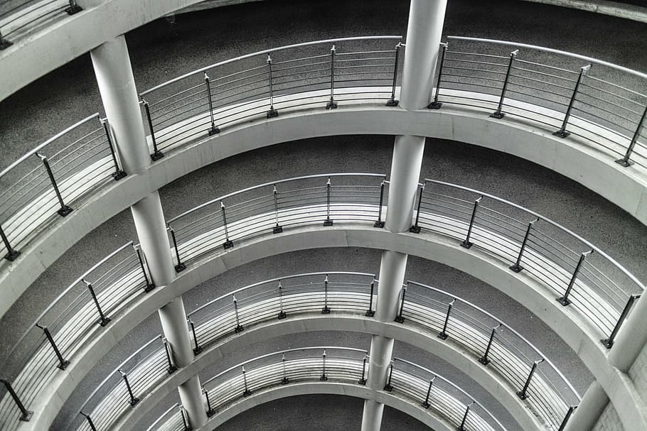 multi storey car park, pattern, railing, grey, architecture HD wallpaper