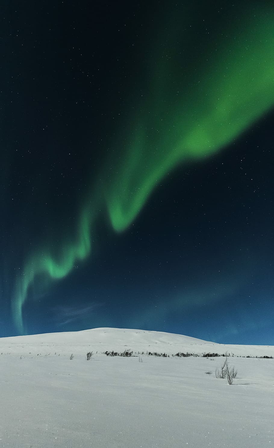 snow field, Aurora Borealis, northern light, sky, green, blue HD wallpaper