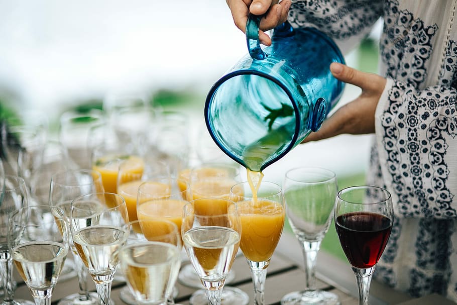 Glasses with wine and orange juice, drink, party, alcohol, cocktail