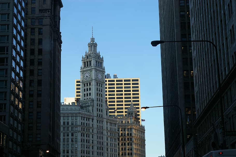 chicago, tower, modern, big, clock, building, architecture HD wallpaper
