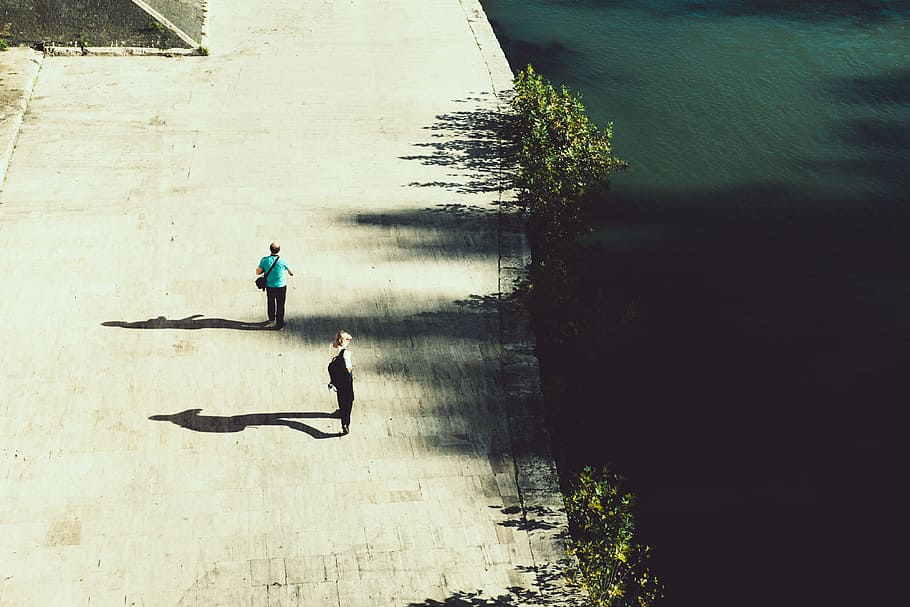 Two men walking along the waterfront, people, outdoors, nature HD wallpaper