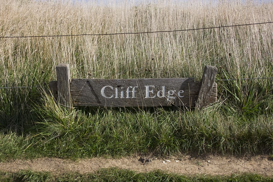 cliff edge, note, nature, england, wood, shield, signs, text HD wallpaper