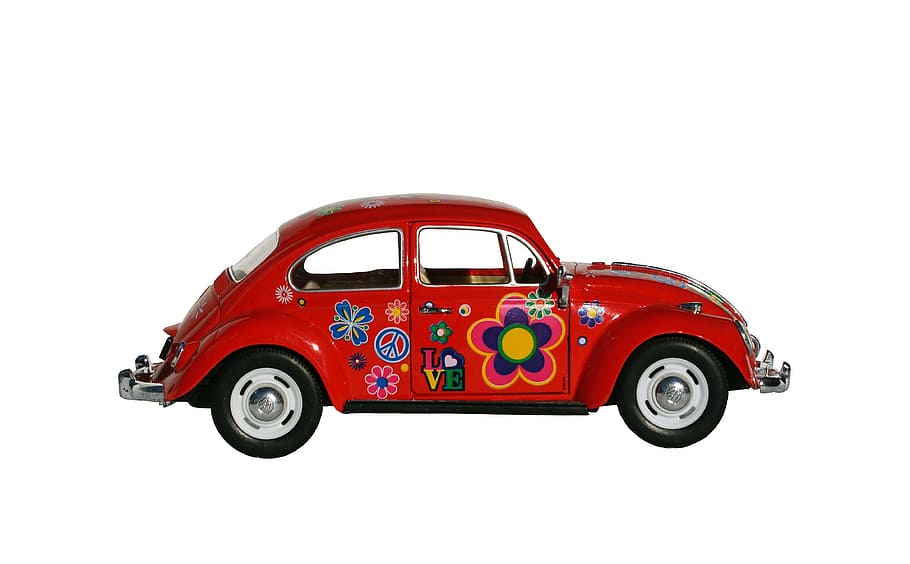 multicolored floral red Volkswagen Beetle coupe, car, vehicle