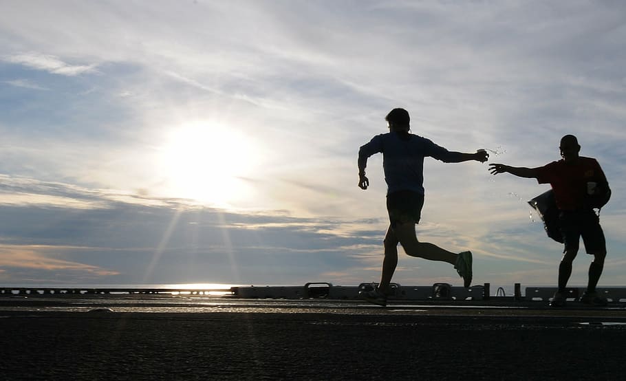 man standing on road beside another man, runner, jogging, morning, HD wallpaper