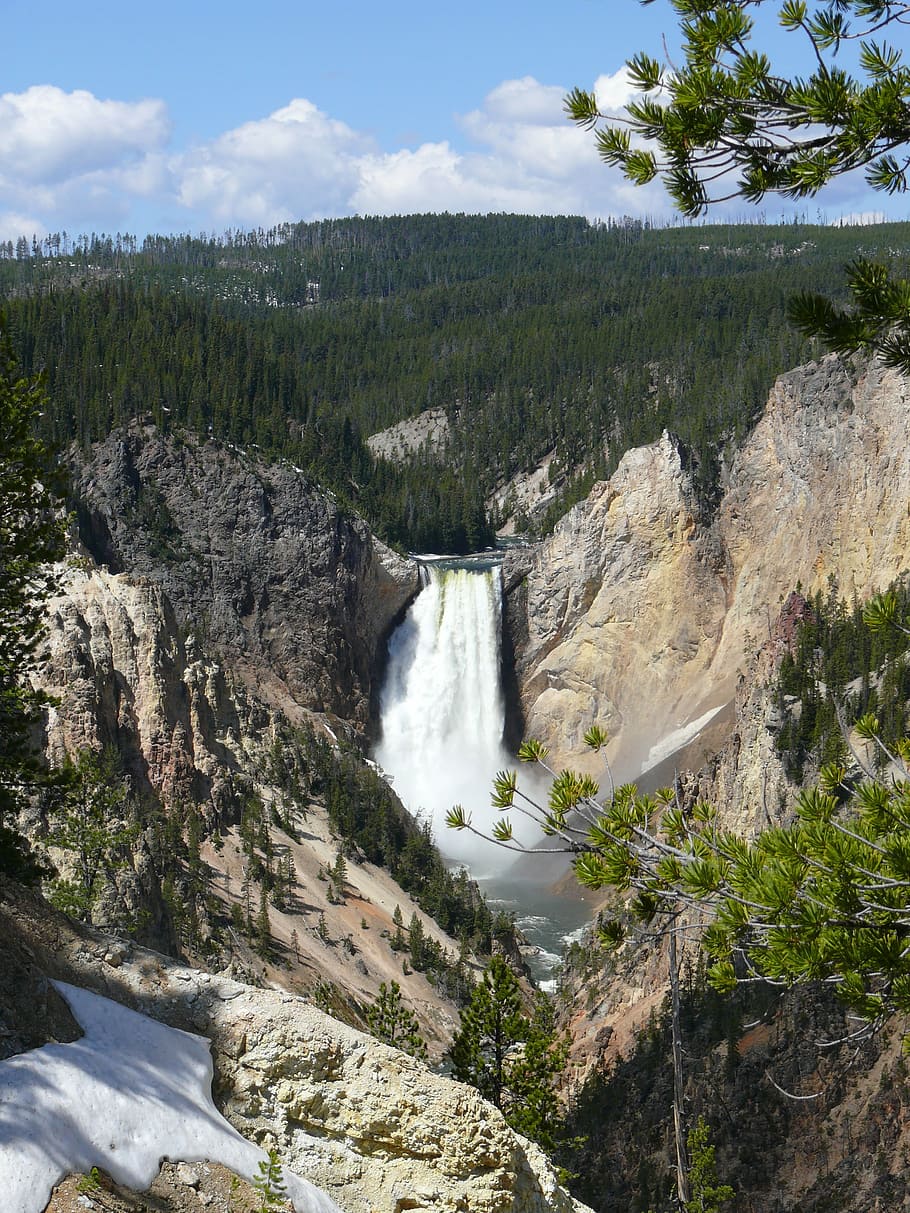 fall, waterfall, yellowstone park, upper falls, american-falls HD wallpaper