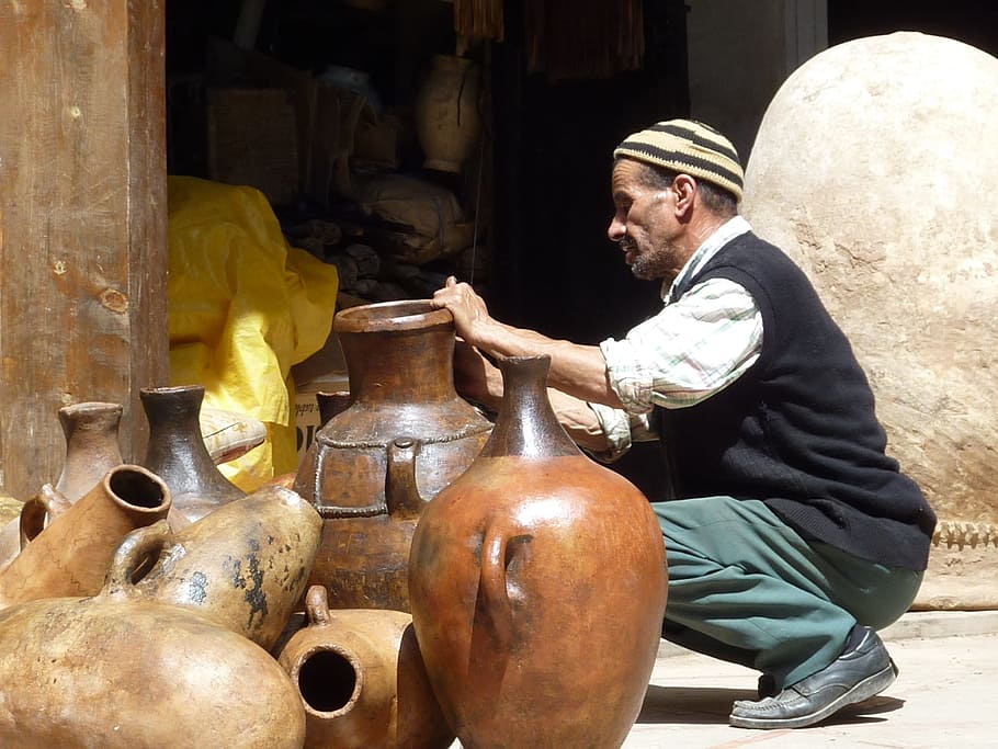 morocco, marrakech, pottery, one person, occupation, men, art and craft HD wallpaper