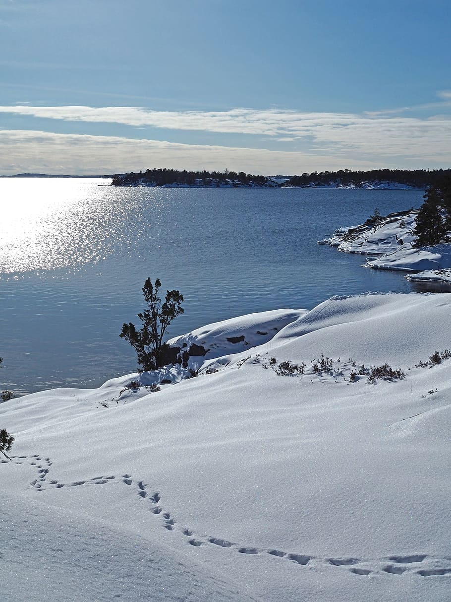 snow, winter, ice, tracks, the stockholm archipelago, cold temperature, HD wallpaper